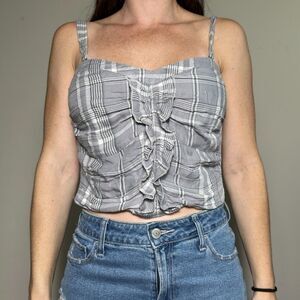 Abercrombie and Fitch Gray Plaid Ruffled Tank Size XL NWT